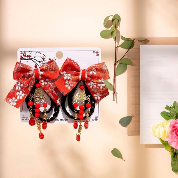 Pinzas para el cabello CUTICAT Estilo D con decoración de Cheongsam chino rojo