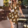 thumbnail image 3 of Picia Flowers And Gnomes Bees Pattern Women's Short Sleeve Summer Dress Pleated Loose Swing Knee Length Short Sleeve Swing Dresses, 3 of 6