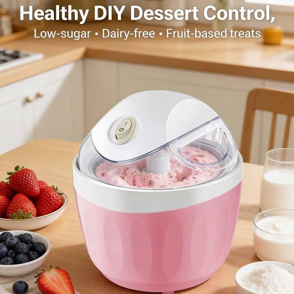 Small Home Mini Ice Cream Maker, Personal Ice Cream Maker for Homemade Frozen Yogurt, Gelato & Sorbet, DIY Personal Ice-Cream Makers Mini with One-Touch Control for Frozen Treats & Sorbet