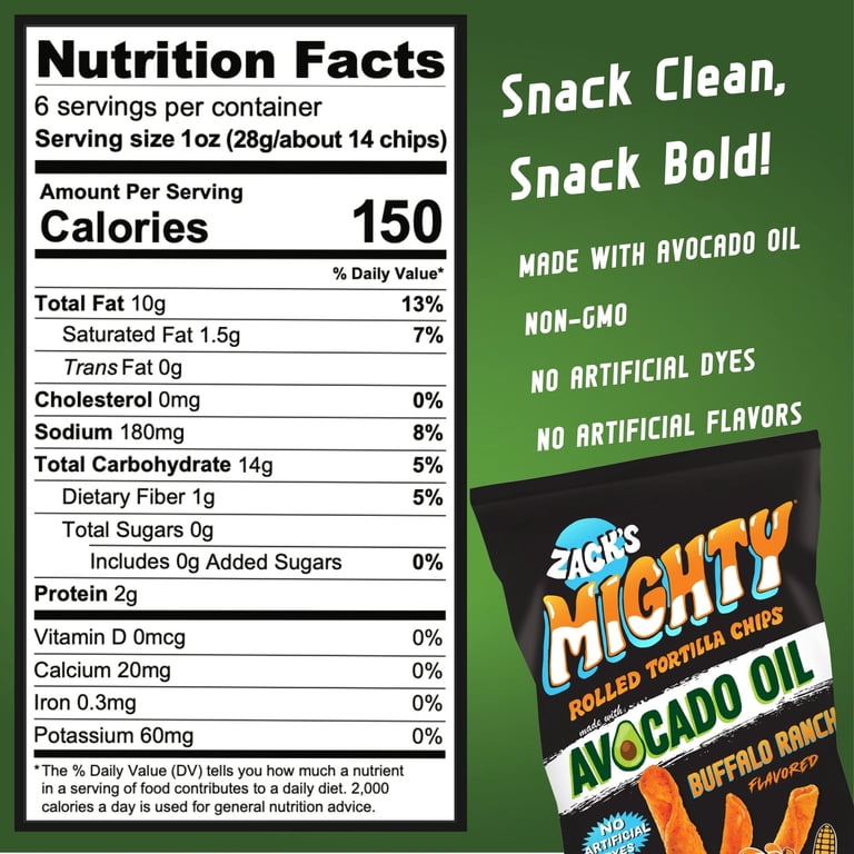 Zack's Mighty Avocado Oil Rolled Tortilla Chips - Buffalo Ranch, 6