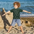 thumbnail image 3 of FORMRS Boys Rash Guard Short Sleeves Swim Shirt Quick Dry UPF 50+ Sun Protection, Sizes 3-12T, Dark Green Plants, 3 of 6