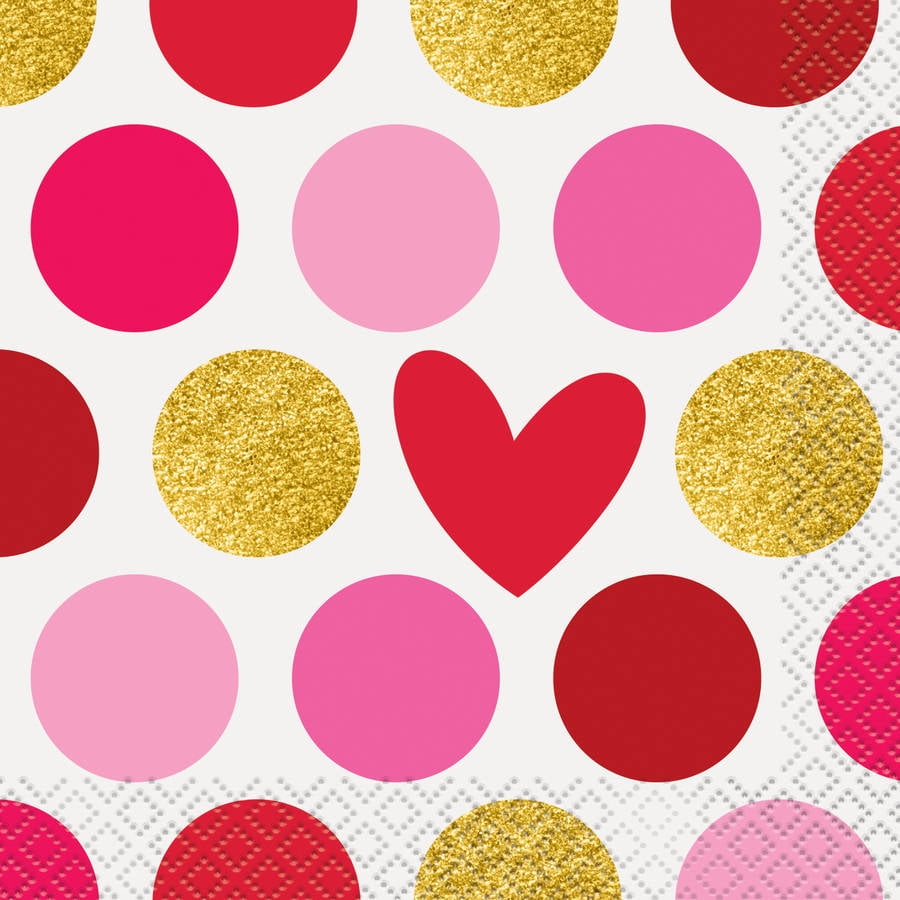 Gold Happy Valentine's Day Beverage Napkins, 16ct by Unique Industries