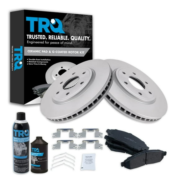 TRQ Front Ceramic Brake Pad Coated Rotor Kit w/Chemicals for Frontier 2.5L 4 Cyl BKA24260