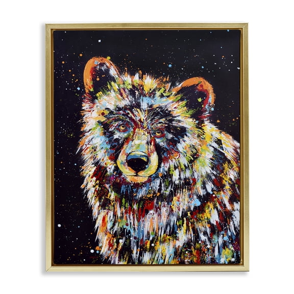 Stupell Industries Contemporary Modern Bear Urban Strokes Gold Floating Frame Canvas Art, 25 x 31, by Jen Seeley
