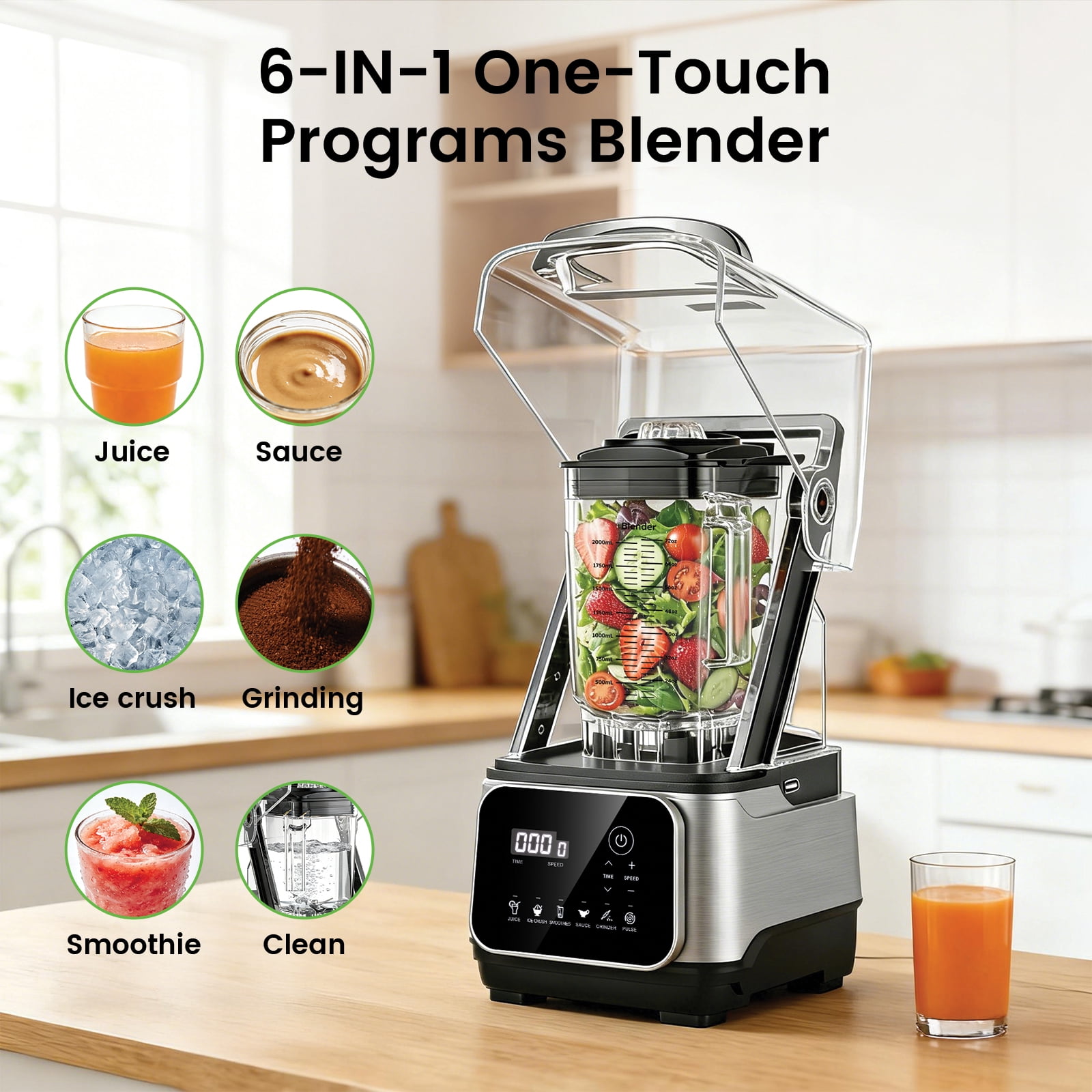 Friwest Professional Countertop Blender, 2400W High Power Smoothie Blender with 68oz, 6-Speed Control & Pulse, Ice Crushing Blender for Frozen Drinks