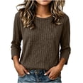 thumbnail image 3 of Noric Women's 3/4 Length Sleeve Tops Crew Neck Ribbed Knit Pullover Casual Loose Fit Lightweight Blouse, 3 of 7
