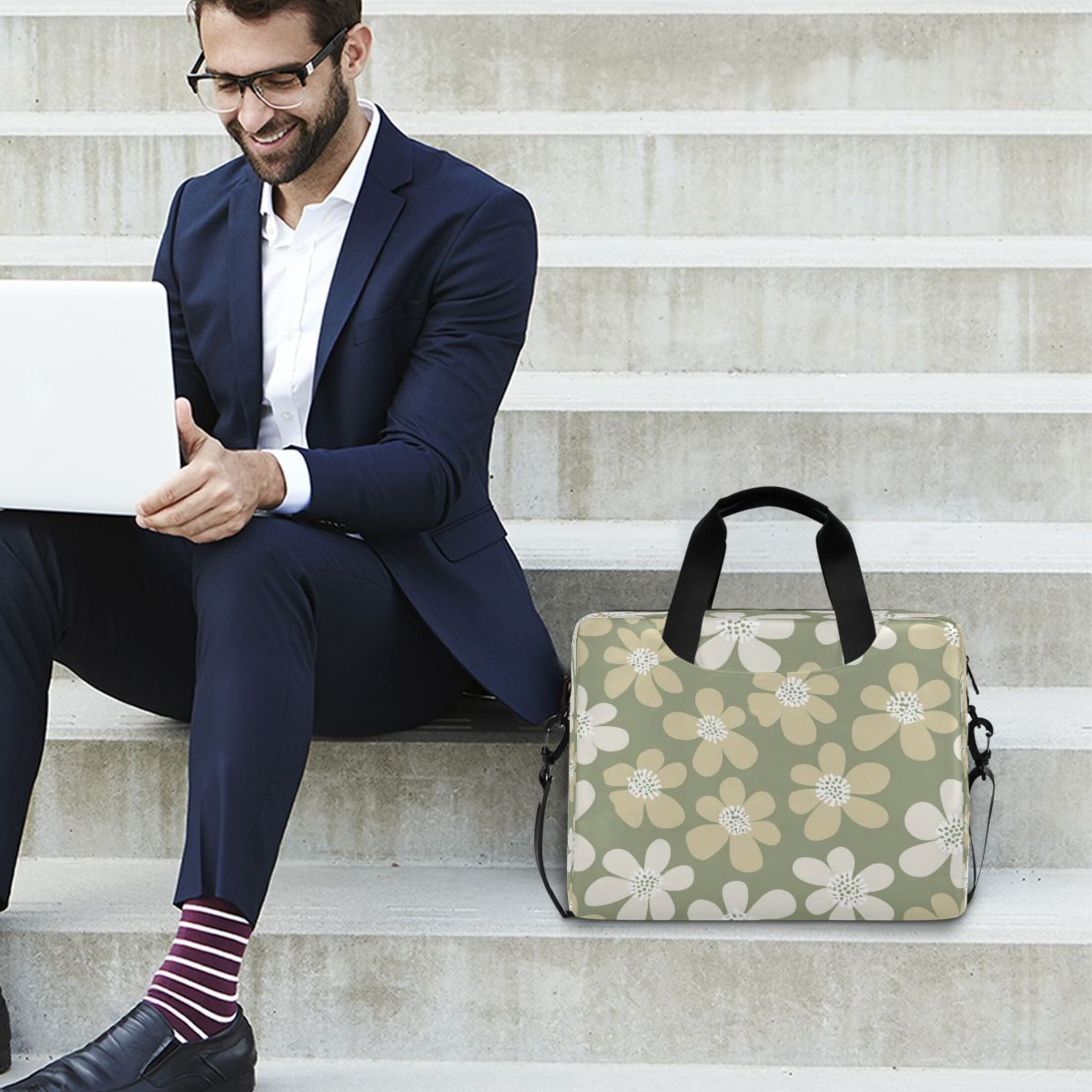 Laptop Bag Laptop Briefcase 15.7 x 3 x 11.8 Inches Laptop Bag Briefcases Laptop Storage Travel Laptop Bag Work Laptop Bag Gray Flower Seamless