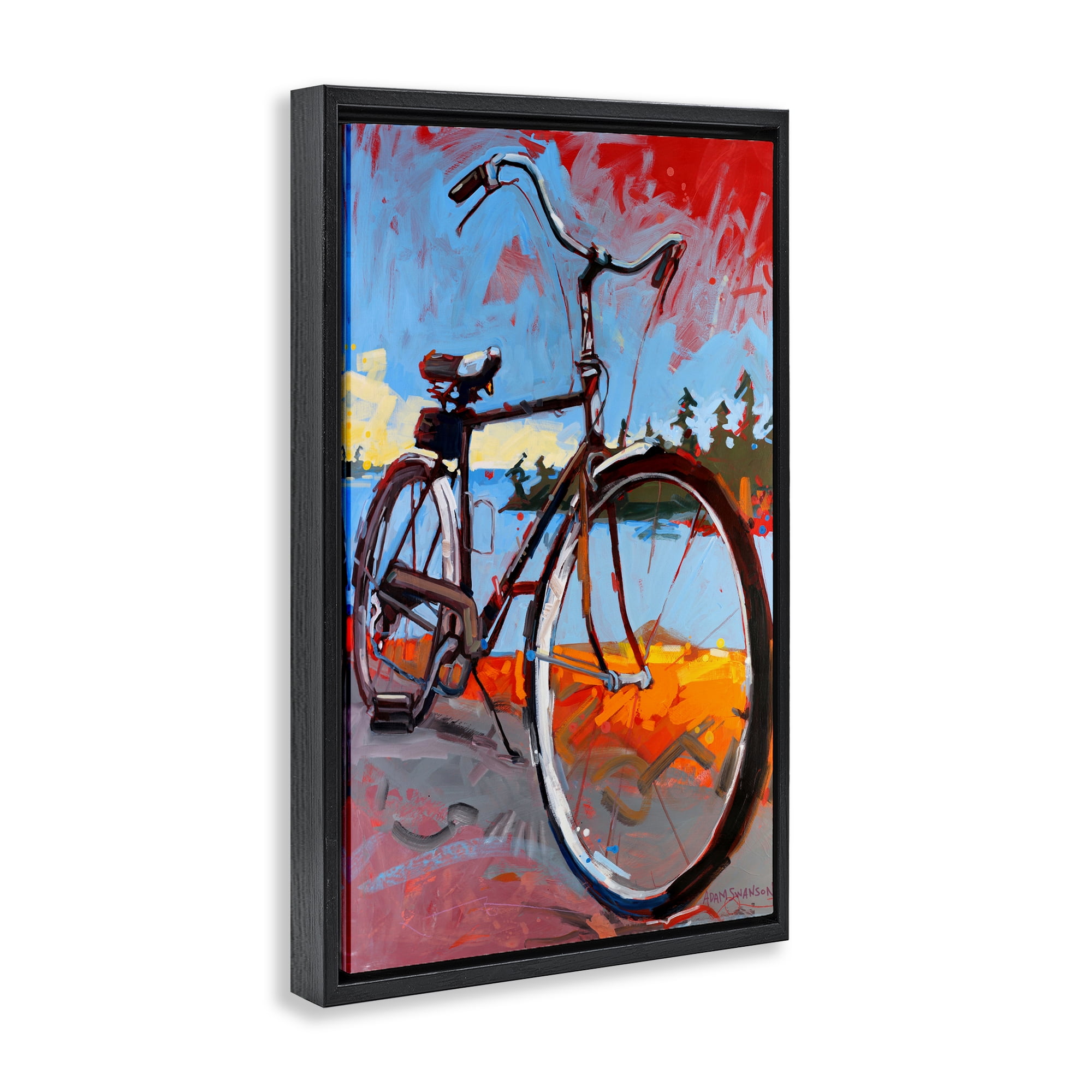 Tonight Bicycle Journey Black Framed Floater Canvas Wall Art, design by Adam Swanson