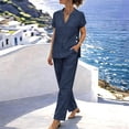 thumbnail image 7 of Women Summer 2 Piece Outfits Ndbuld Women's Summer And Linen Set Casual V-neck Top+pants Set Two-piece Set Blue S, 7 of 7