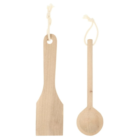 IDEANATEGRATE Children Kitchen Utensil Wood Beige 2Pcs 6.6x1.7in