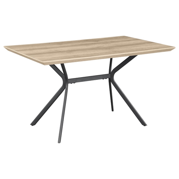 Rima Dining Table, Black Metal Legs, Light Brown Rectangular 53 Inch