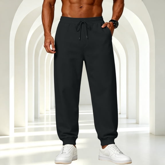 Sweatpants For Men Solid Color Jogger Pants With Ribbed Cuffs Soft Knit Athletic Sweatpants With Side Pockets