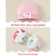 thumbnail image 4 of KIMI BEAR Newborn Baby Girl Romper Ruffle Long Sleeves Dinosaur Print One-piece Overalls Bodysuit Clothing with Hat Headband Gloves 4pcs Pink 3-6 Months, 4 of 5
