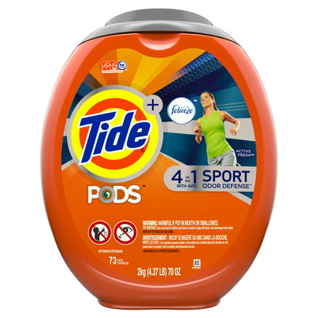 Tide PODS Plus Febreze, Sport Odor Defense Liquid Laundry Detergent Pacs, Active Fresh Scent, 73