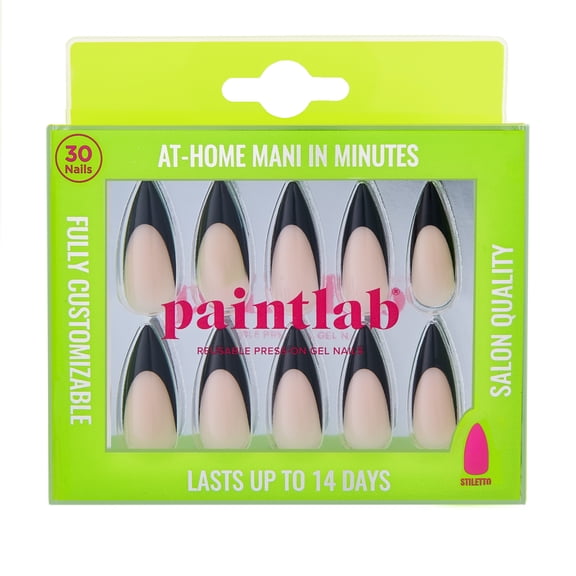 PaintLab Long Stiletto Press On Nails, Black, 30 Count
