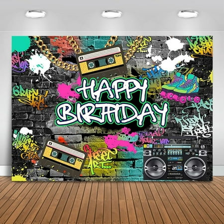 Graffiti 80's 90's Backdrop Urban Retro Birthday Party Background 80's 90's Hip Hop Rock Birthday Party Cake Table Decoration Banner Photo Booth Props