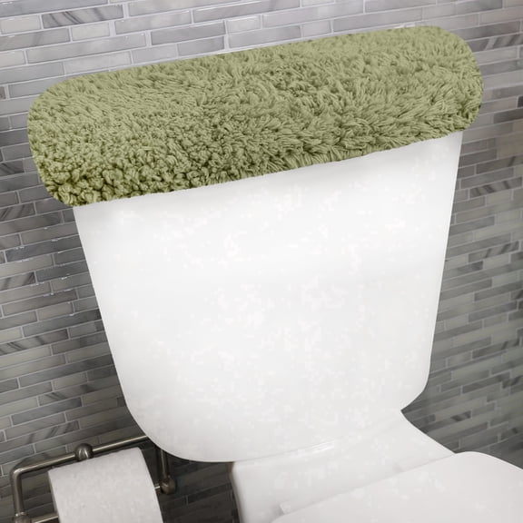 Home Weavers Waterford Collection Bathroom Rug 100% Cotton Fabric, Soft Absorbent, Elastic Edges, Machine Wash Dry, Toilet Tank Lid Cover for Bathroom, 10"x22" Tank Cover, Green