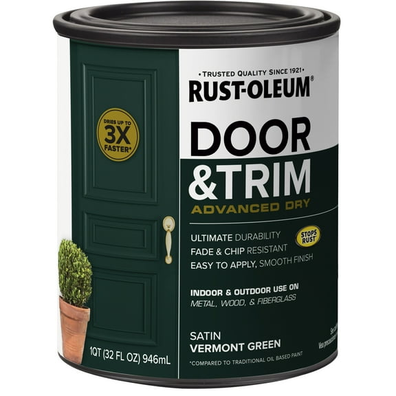 Vermont Green, Rust-Oleum Door and Trim Paint Satin-376514, Quart