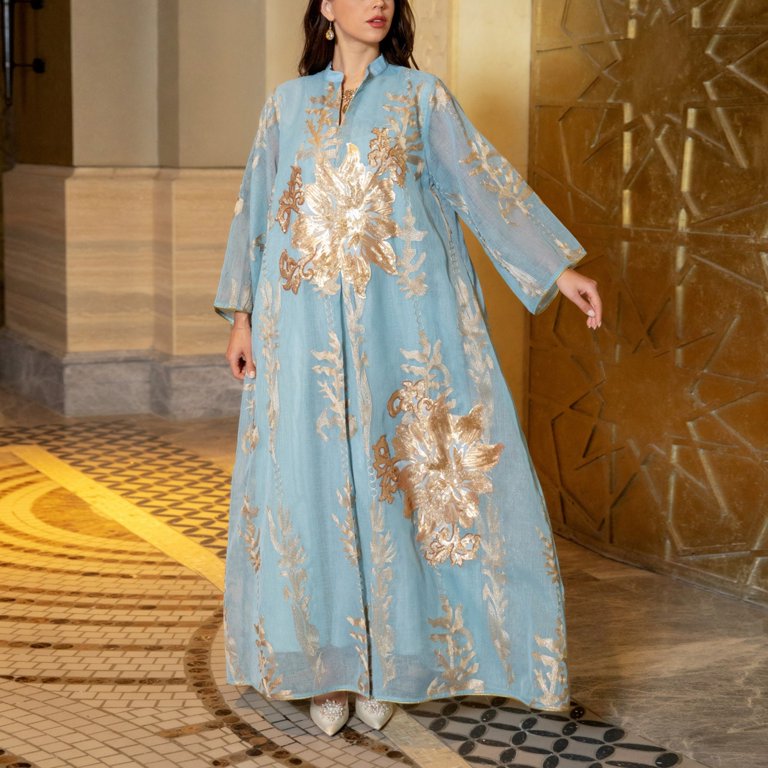 ICHUANYI Women's Muslim Women's Arabic Fashion Print Long Sleeve Crew Neck  Dress Trendy 2024 - Walmart.com