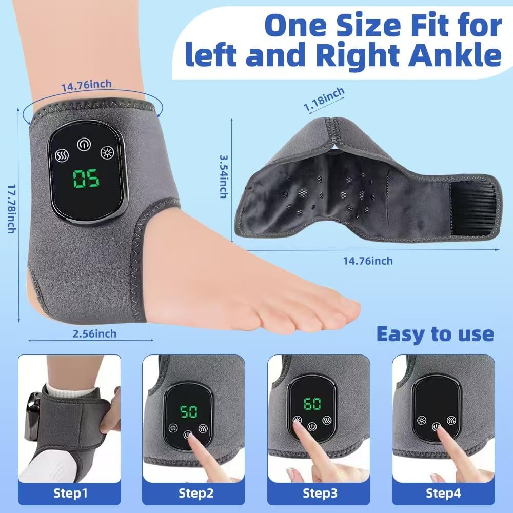 Revitalizing Foot Triple Massager with Heat Function for Pain Relief - Three Adjustable Heat and Massage Levels, Smart Timer, Touchscreen, Compact and Portable, Suitable for All Ages. Ankle Massager.