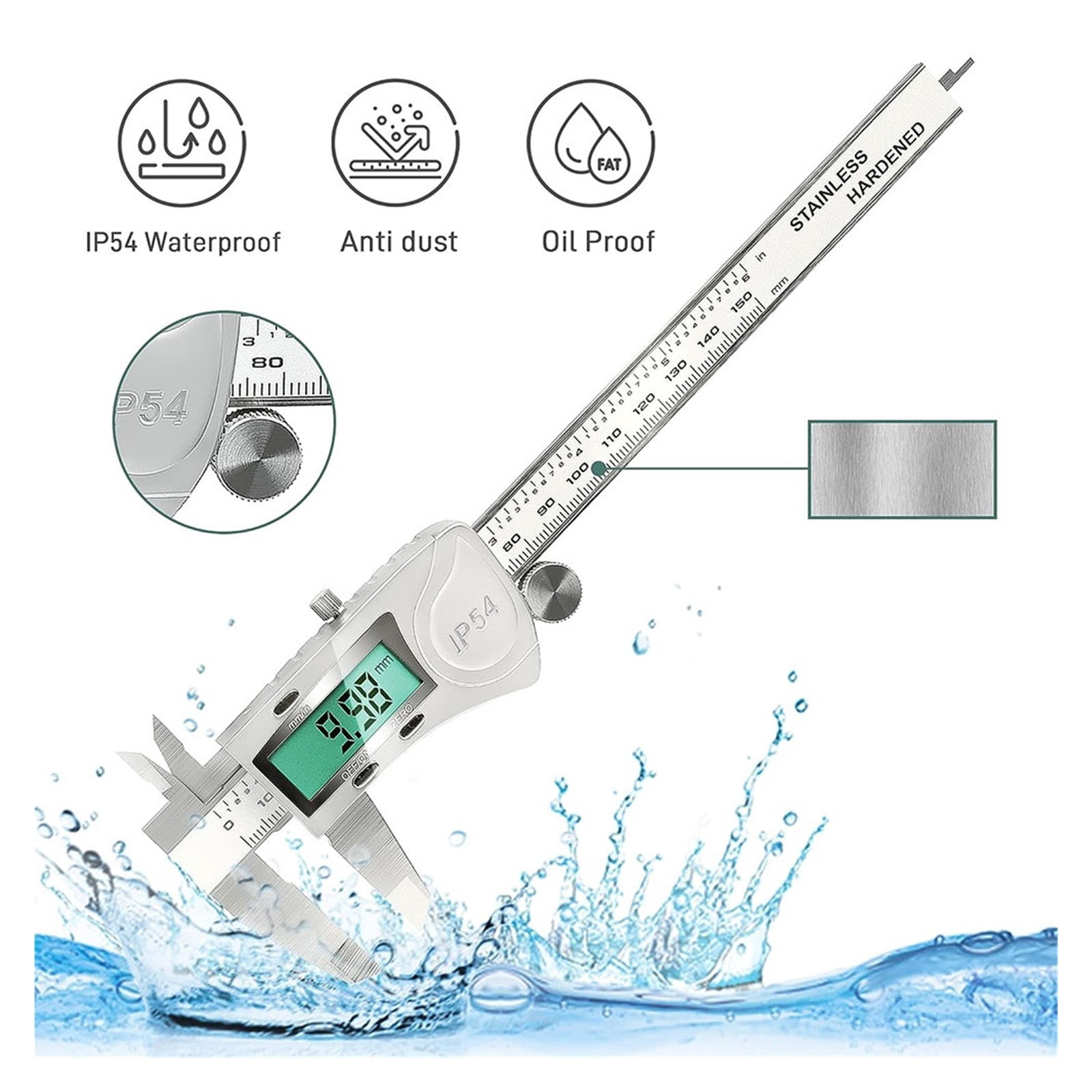 150/200/300 Mm Electronic Digital Vernier Calipers IP54 Water Resistant Measuring Tool Waterproof Stainless Steel Caliper ,Accurate Measurement