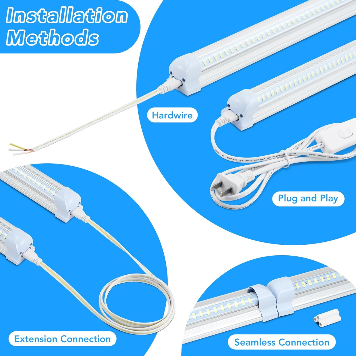 (10-Pack) 8ft LED Shop Light Fixture, V Shape 150W 18800LM 6000K ( Cold White),8 Foot , 96'' T8 Integrated LED Tube, Linkable Led Bulbs for Garage, Warehouse, Plug and Play, Clear Lens