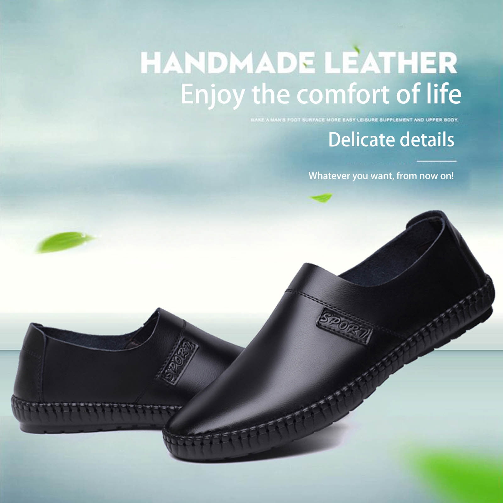 Qiaocaity Mens Shoes on Clearance, Up to 20% off, New Men's Casual Shoes Youth Trend Fashion Soft Sole Men's Leather Shoes Black 42