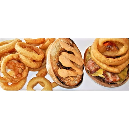 LAMINATED POSTER Fast Food Ground Beef Burger Onion Rings Deep Fried Poster Print 24 x