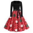 thumbnail image 2 of Christmas Dresses for Women Long Sleeve Flare Dress with Merry Christmas Print for Hollow Party Casual Square Collar Dresses,Vermilion,XL, 2 of 4