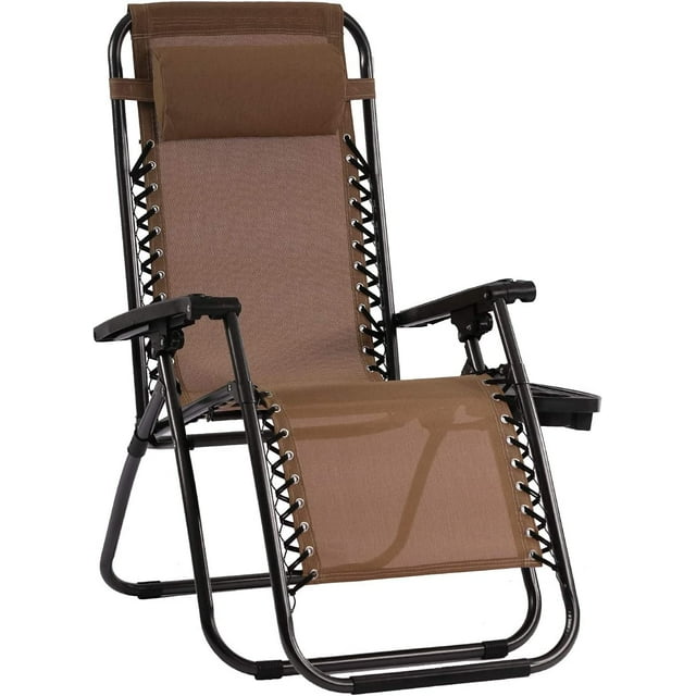 FDW Fauteuil Inclinable à Gravité Zéro – Chaise Longue d'Extérieur Réglable avec Porte-Gobelet, Tissu Textilène, pour Patio, Piscine, Cour Ou Usage Intérieur (Brun)