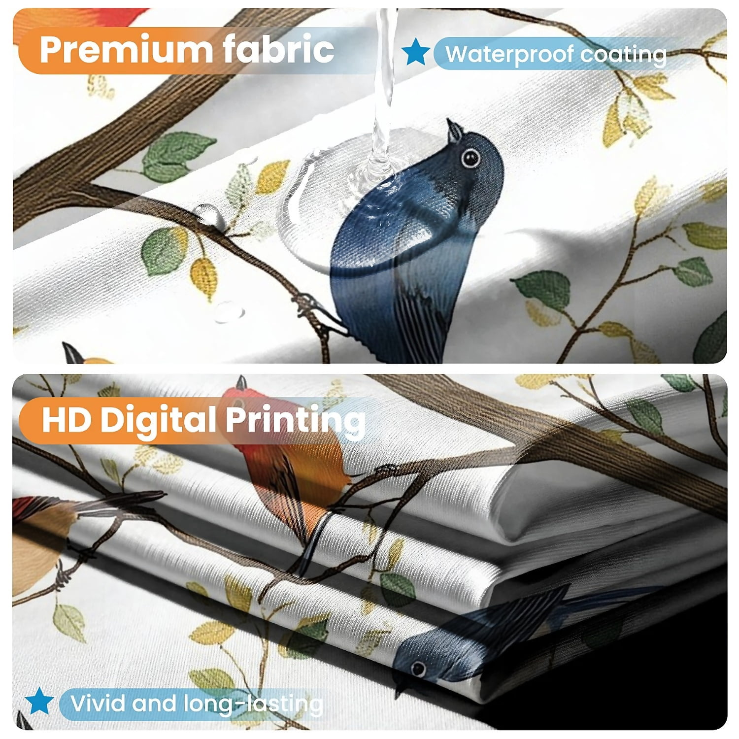 ARTSLION Shower Curtain Navy Blue Geometric Water Repellent Shower Curtain Set, With Hooks，Machine Washable, Modern Decorative Polyester Cloth Shower Curtains For Bathroom,72X78,Birds