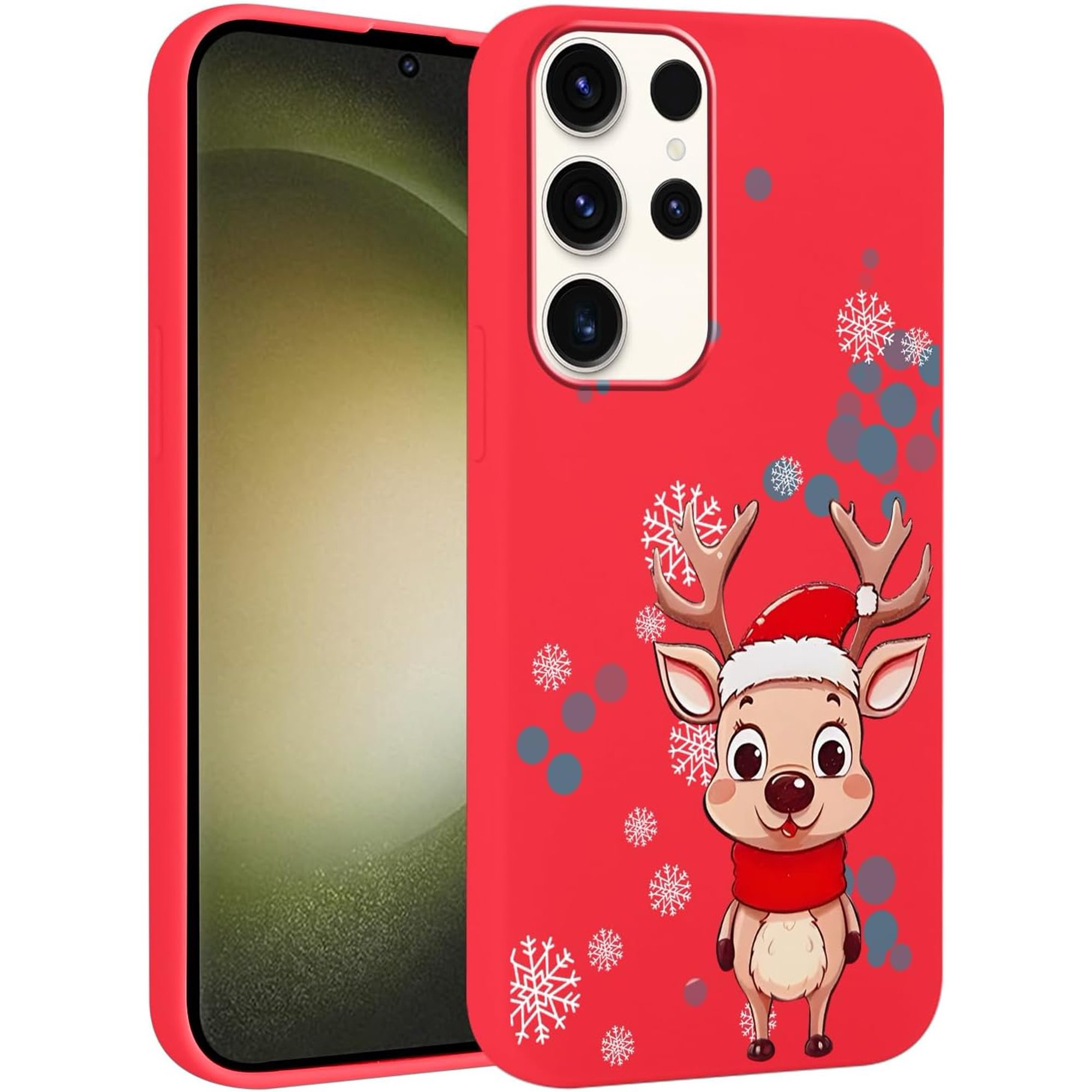 Christmas Red Print Phone Case for Samsung Galaxy S24 Ultra 5G 6.8", with Aesthetics Pattern Design Soft TPU Silicone Xmas Cases, Shockproof Bumper Protector Camera Girls Women Cover, Red Deer