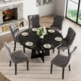 thumbnail image 2 of Round Farmhouse Dining Table Set for 6, 47" Circle Black Wooden Kitchen Table with 6 Grey Velvet Upholstered Dining Chairs, Wooden Kitchen and Dining Room Table Set for Dining Room, 2 of 8