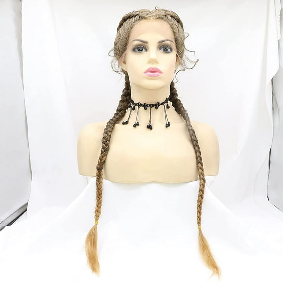 2 Twist Braided Lace Front Wigs 1B# Black Mixed 27# Wig with Baby Hair 100% Hand-Braided Brown for Women 30 Inch