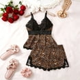 thumbnail image 3 of DHFJKG Womens Pajama Sets Lace Leopard V Neck Slim Fit Camisole Nightwear 2 Piece Cami Pjs Shorts Loungewear, 3 of 3