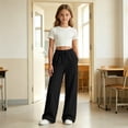 thumbnail image 4 of Girls Solid Wide Leg Sweatpants, Elastic Drawstring High Waist Loose Long Casual Trousers with Side Pockets, Soft Knit Pants for Big Kids School Daily Wear(Black,13-14 Years), 4 of 6