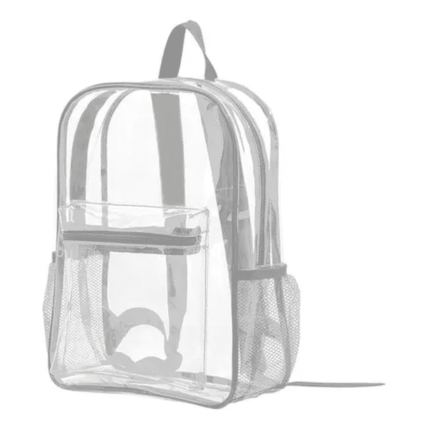 Mochila Transparente Gris Unisex Escolar y Conciertos, Resistente y Waterproof, con 2 Compartimentos y Bolsillo para Botella, Ligera, Trendy y Fabricada con Materiales Reciclados