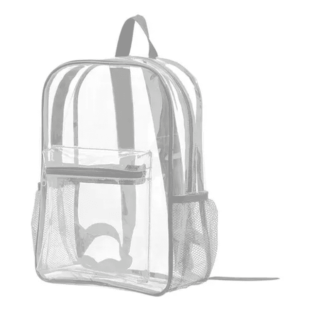 Mochila Transparente Gris Unisex Escolar y Conciertos, Resistente y Waterproof, con 2 Compartimentos y Bolsillo para Botella, Ligera, Trendy y Fabricada con Materiales Reciclados