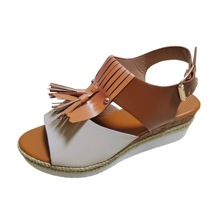

PEASKJP Womens Sandals Dressy Women s Casual Dresssy Low Wedge Summer Shoes Cute Strappy Rhinestone Open Toe Flat Sandals (Beige 9)