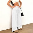 thumbnail image 5 of Women's Wide Leg Pants Faux Suede High Waist Barrel Palazzo Pants Casual Waistband Drawstring Comfy Baggy Trousers White, 5 of 8