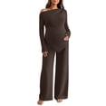 thumbnail image 3 of Jamicy Women's Maternity Clothes Solid Color 2 Piece Spring Outfits Off Shoulder Asymmetrical Top and Pants Matching Sets, 3 of 10