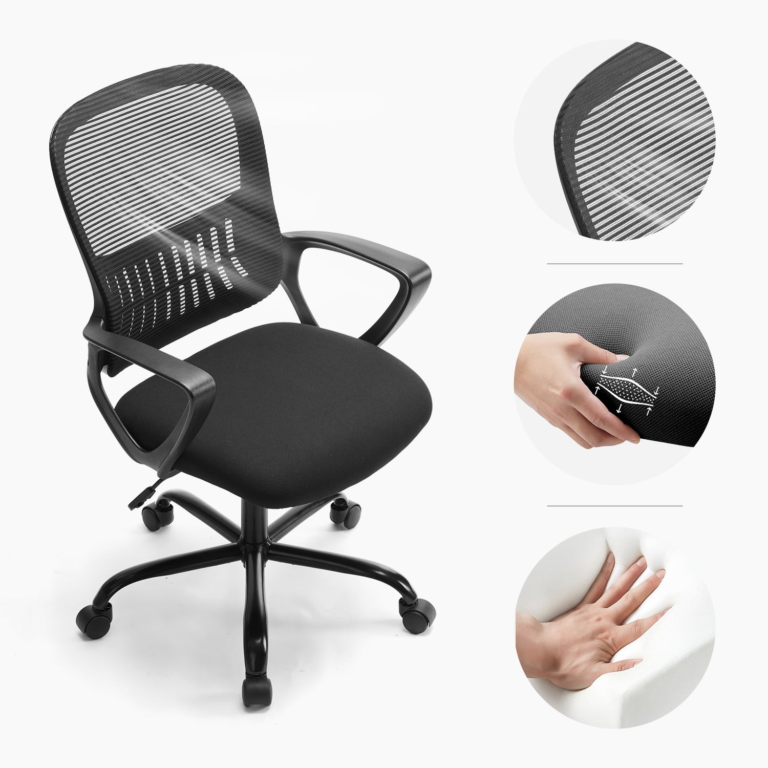 edx Desk Chair with Ergonomic Lumbar Support for Home, Office, Bedroom, 250lbs, Black