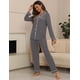 thumbnail image 2 of Conjunto de pijama ZMJ para mujer, 2 piezas, manga larga, gris, talla L, 2 of 7
