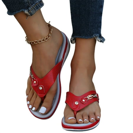 

Hirigin Women s Clip Wedge Slippers Rhinestone Metal Buckle Flip-Flops