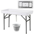 thumbnail image 4 of Yardi Yarda 4 Feet Plastic Party Ice Folding Table, Camping Table with Matching Skirt and Ice Bucket for Outdoor as Yard, White, 4 of 11