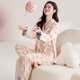 thumbnail image 5 of Conjunto de Pijamas con lazo para mujer, ropa de dormir bonita, Kawaii, pantalones largos de manga larga, pijama acogedor con botón, Otoño e Invierno, 5 of 5