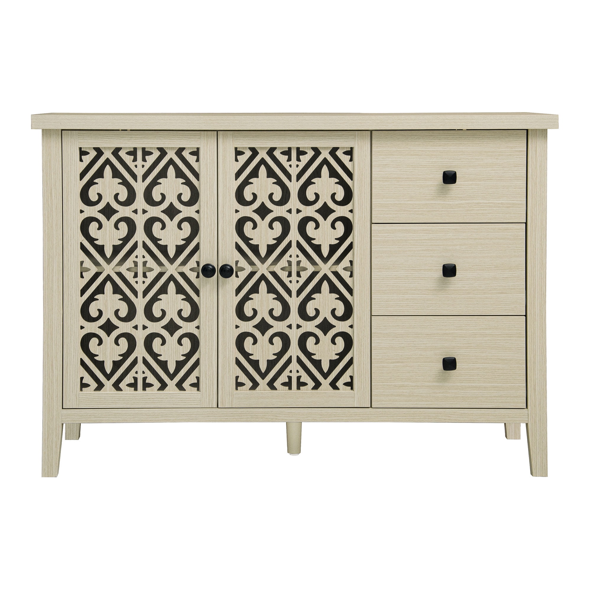Gewnee Hollow-Design 2-Door 3-Drawer Cabinet, Classic American Style Storage for Bedroom, Living Room and Study