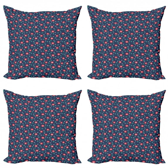 Flower Throw Pillow Cushion Case Pack of 4, Abstract Flower Arrangement Ornamental Garden Art Pattern Autumn Season Composition, Modern Accent Double-Sided Print, 4 Sizes, Multicolor, by Ambesonne