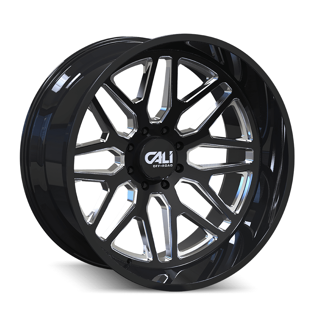 22x12 Cali OffRoad 9115 Invader Gloss Black Milled Spokes Wheel 8x6.5