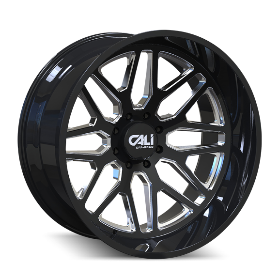 22x12 Cali Off-Road 9115 Invader Gloss Black Milled Spokes Wheel 8x170 (-51mm)